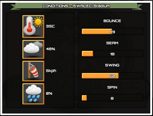 Cricket Heroes game weather conditions screenshot