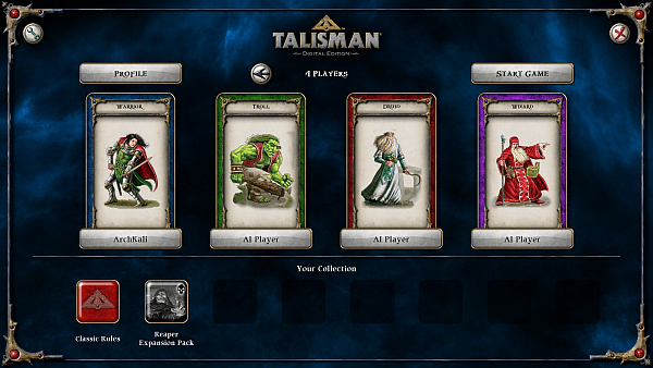 Talisman Digital Edition - character selection screen