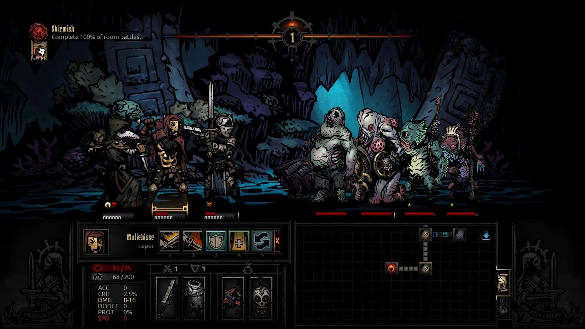 Darkest Dungeon game screenshot, cove combat