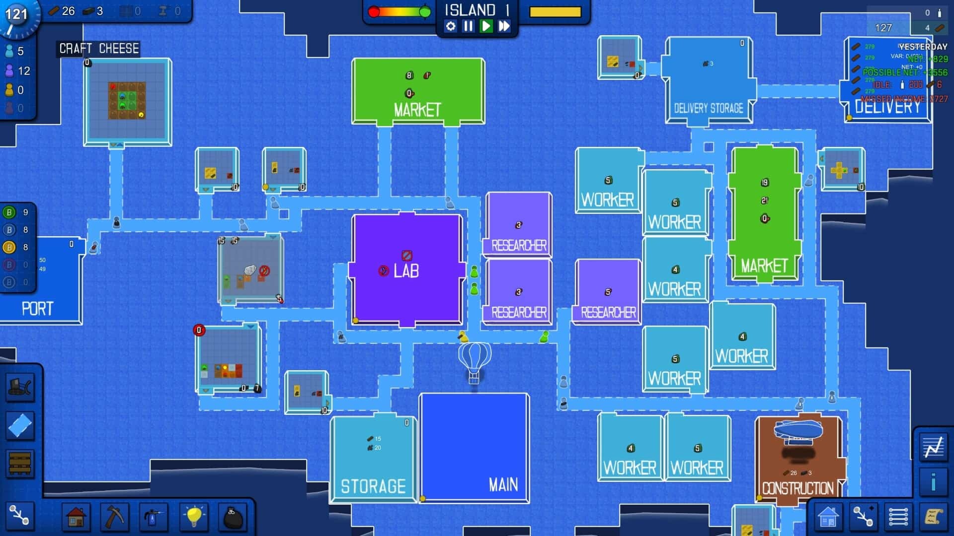 Blueprint Tycoon game screenshot, town map
