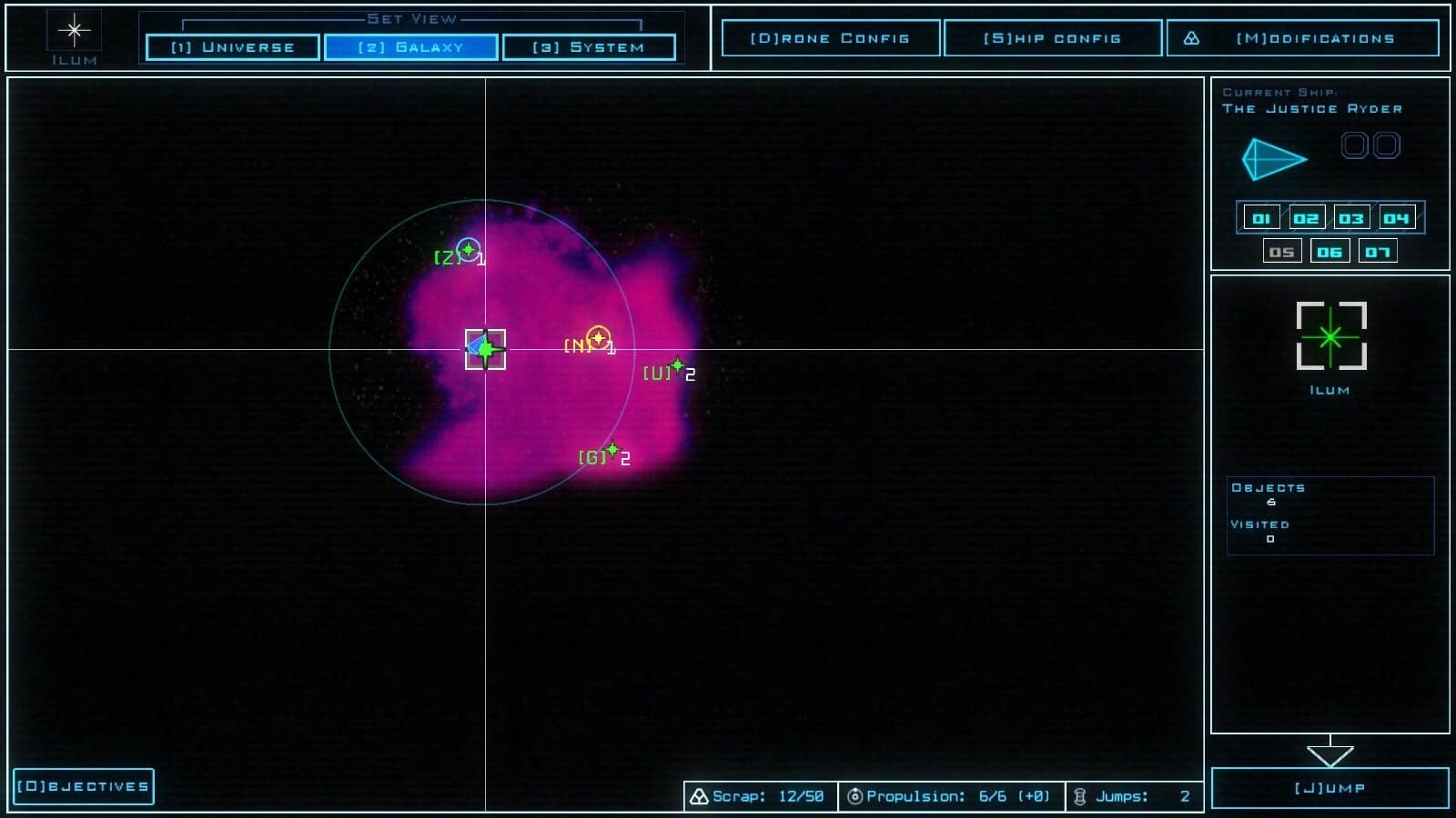 Duskers game screenshot, galaxy map