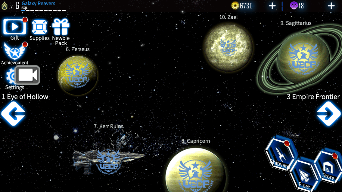 Galaxy Reavers game screenshot, mission select
