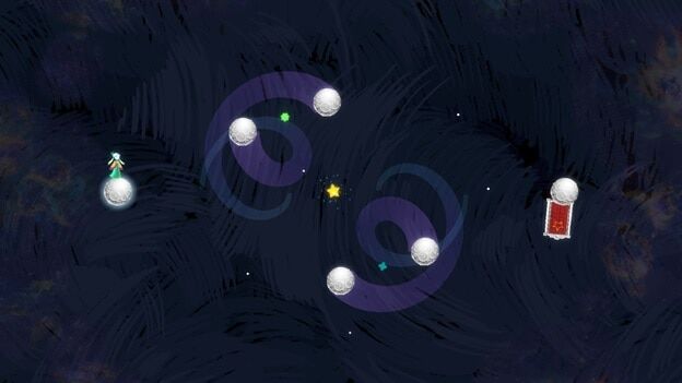 The purple tails on the middle moons show their movement pattern, much like our own moon.