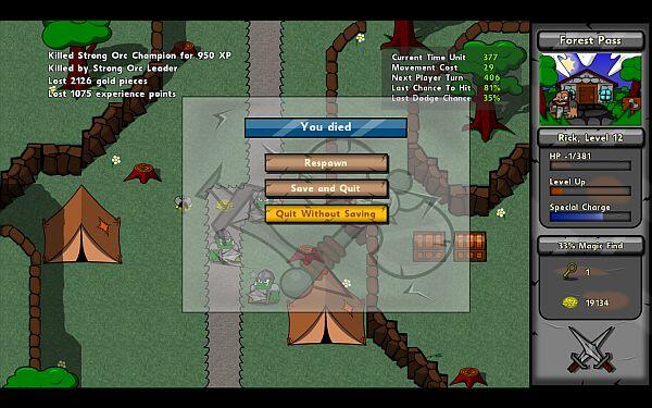 Battlepaths character death screenshot