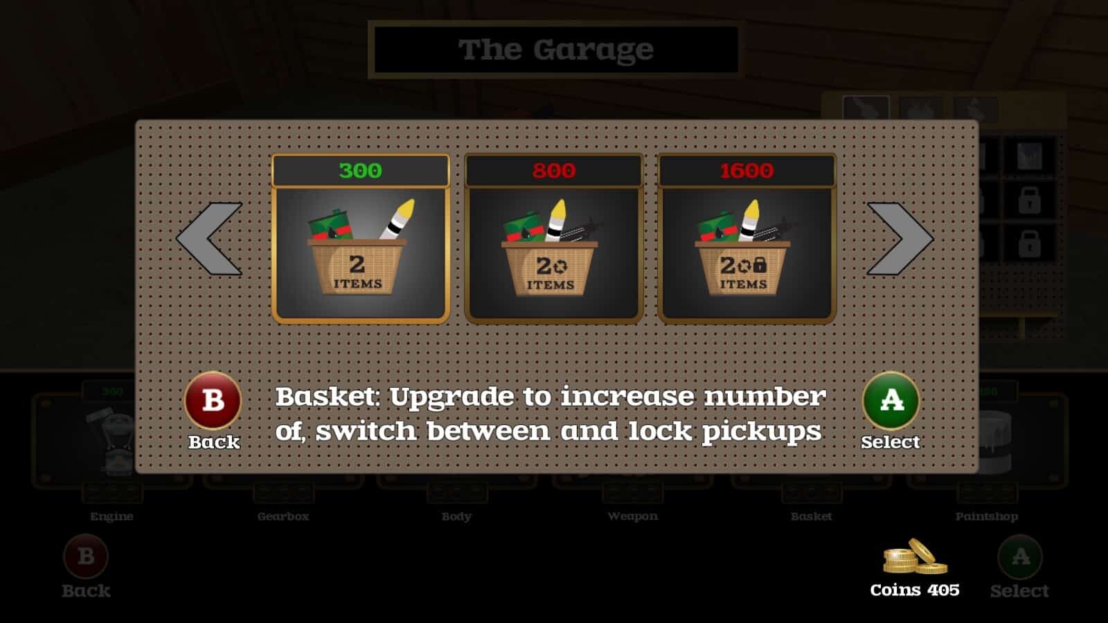 Coffin Dodgers game screenshot - garage