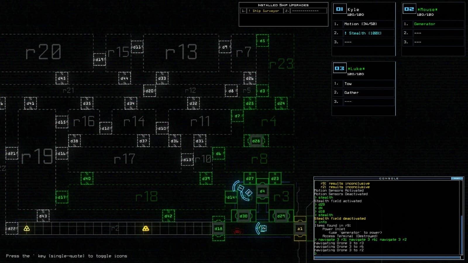 Duskers game screenshot, schematic view