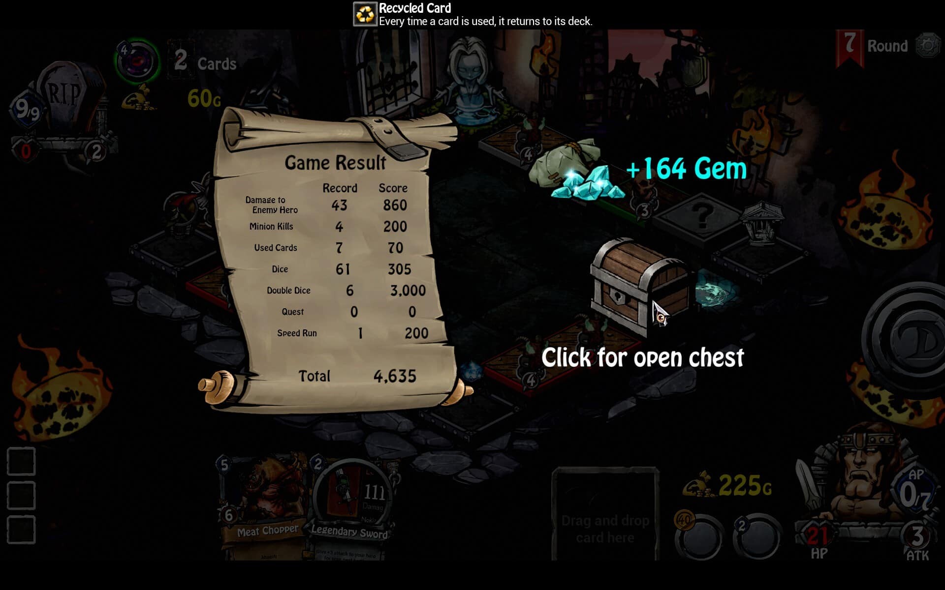 Dicetiny game screenshot, Click for Open Chest