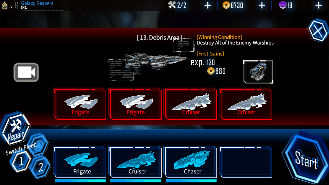Galaxy Reavers game screenshot, select your ship
