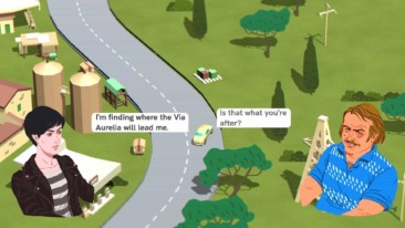 Wheels of Aurelia game screenshot, driving and talking