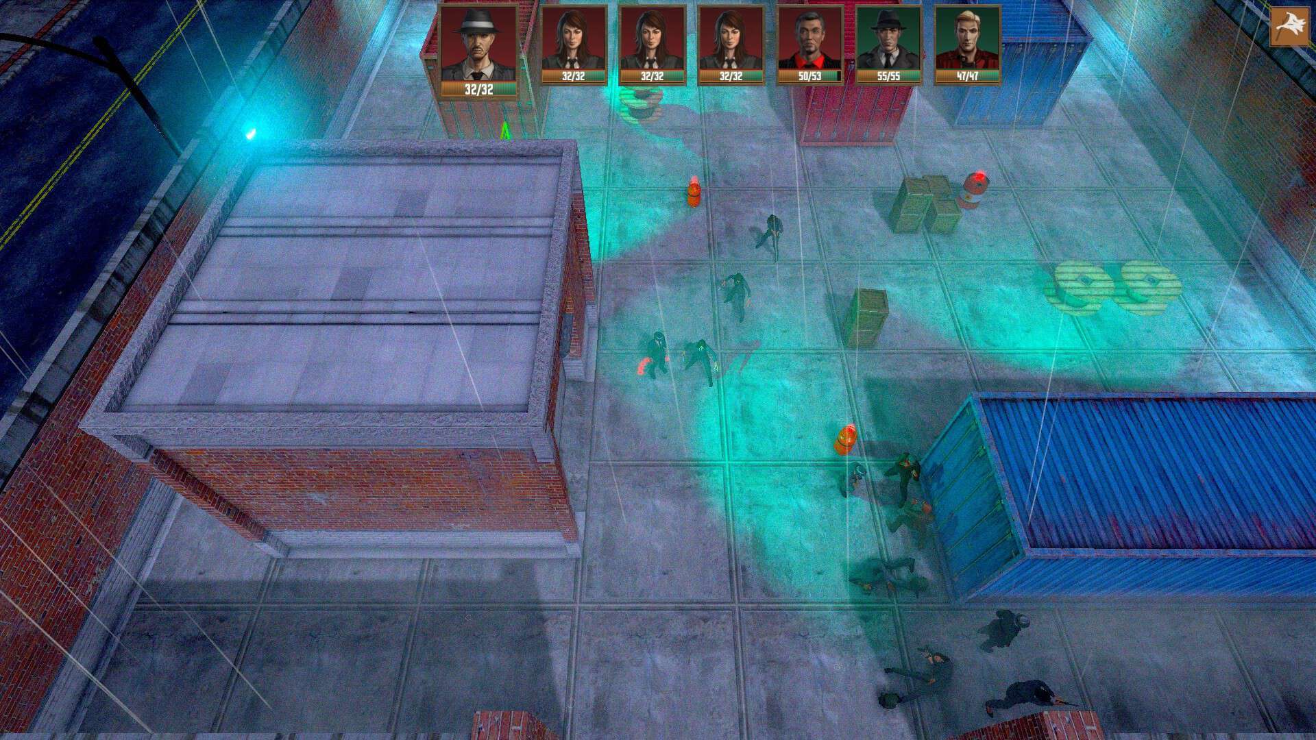 Vigilantes game screenshot warehouse overhead view