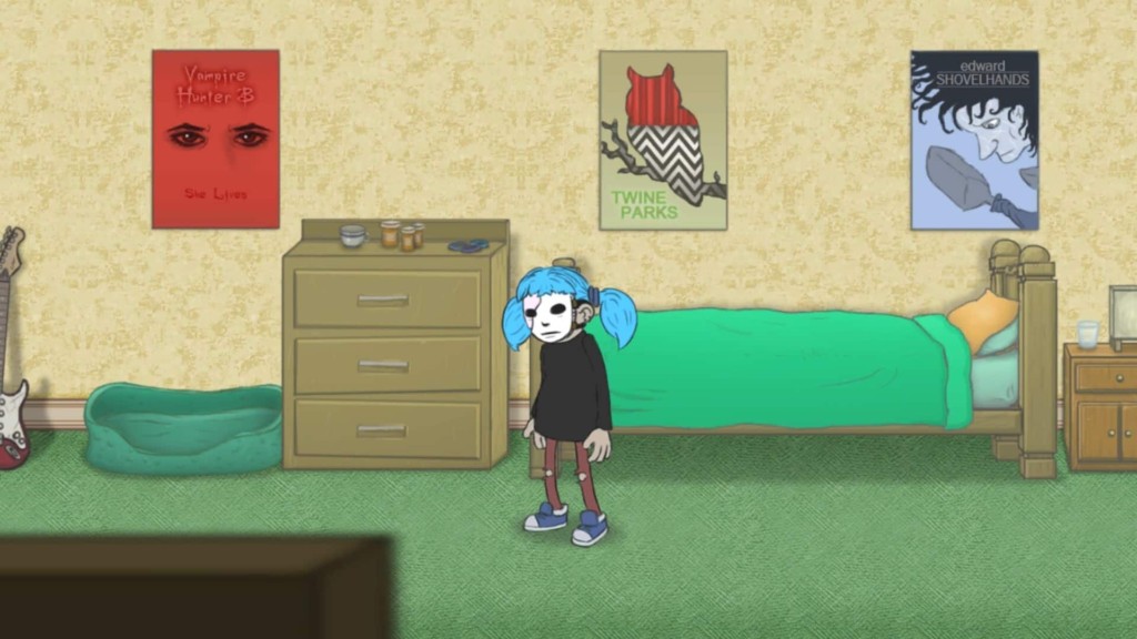 Sally Face game screenshot, bedroom posters