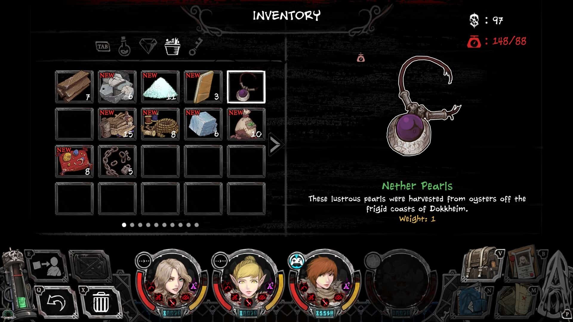 Vambrace: Cold Soul game screenshot, inventory screen