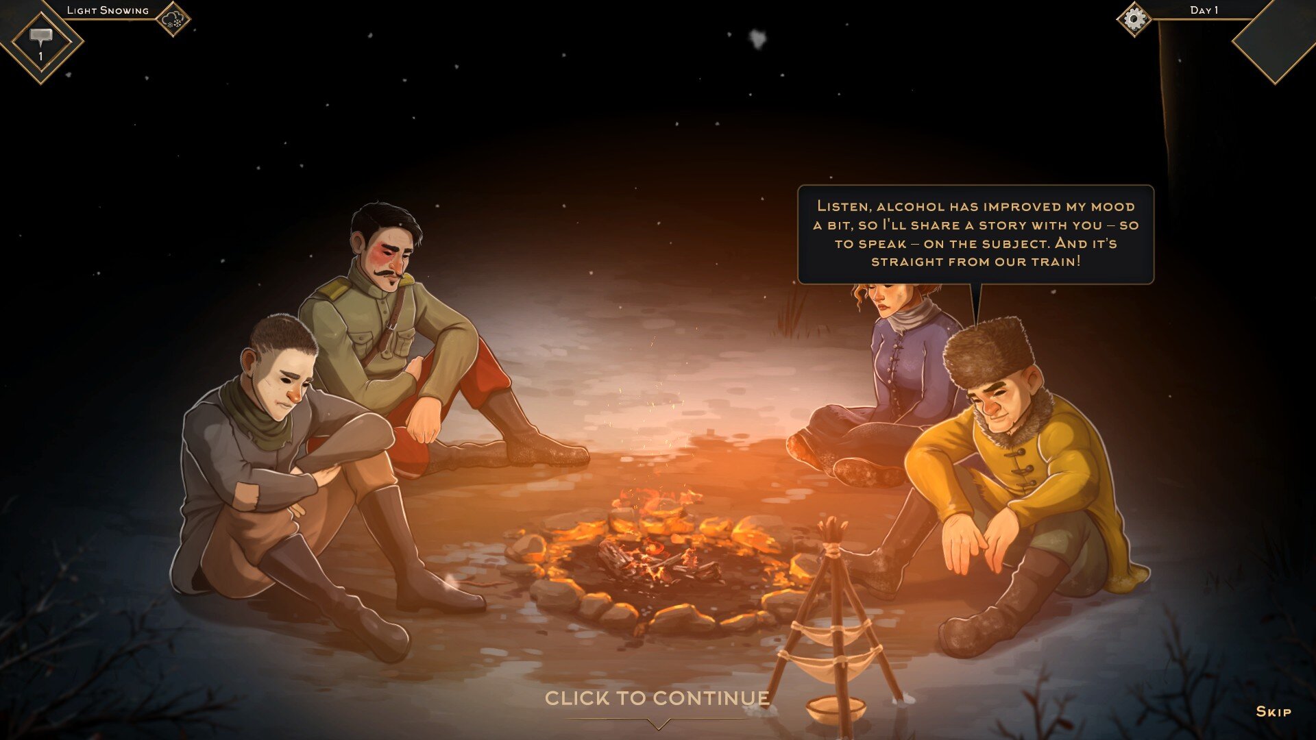 Help Will Come Tomorrow game screenshot, night conversation