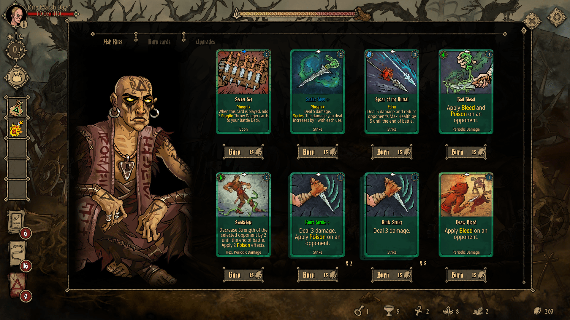 Deck of Ashes game screenshot, cards