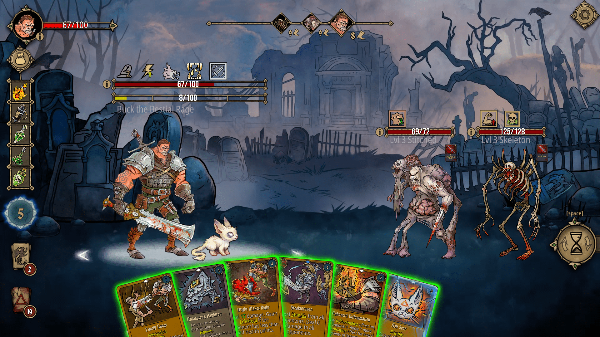 Deck of Ashes game screenshot, graveyard battle