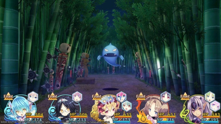 Moero game screenshot - combat with blue monster