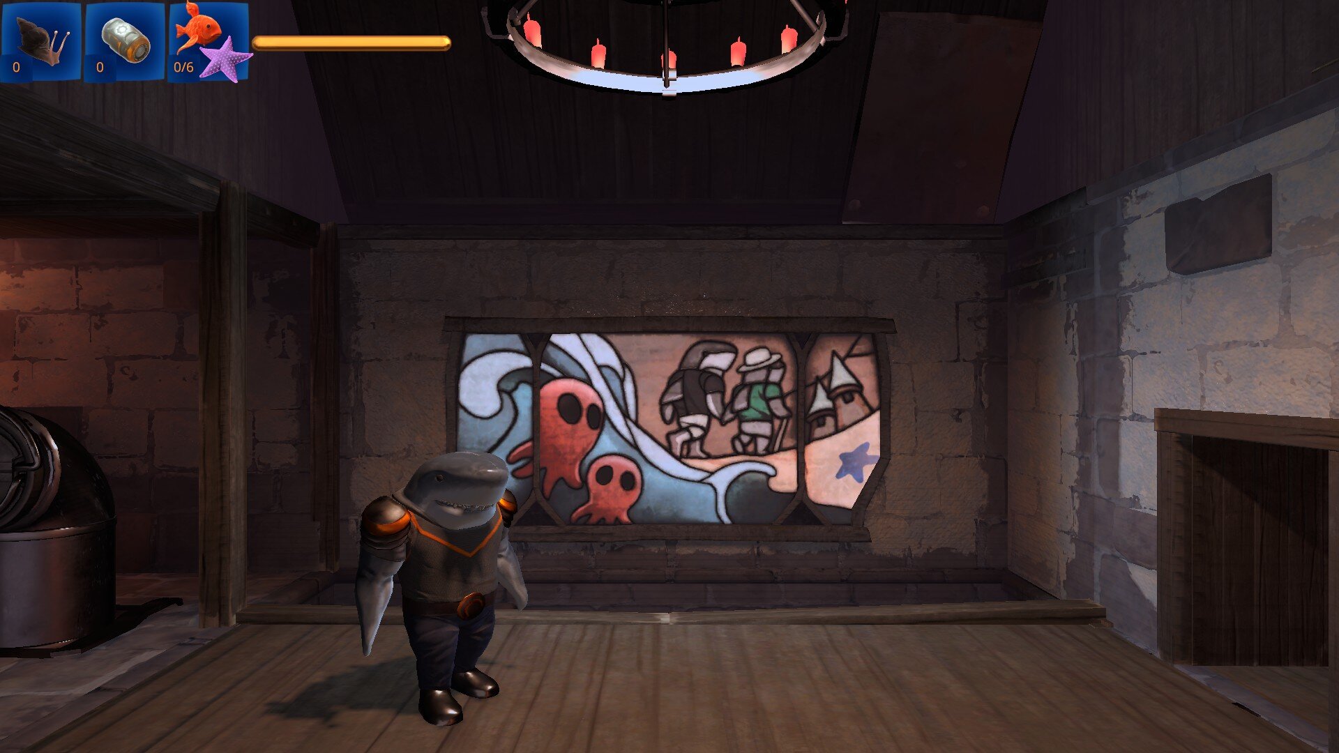 Shark Castle game screenshot, shark in his castle