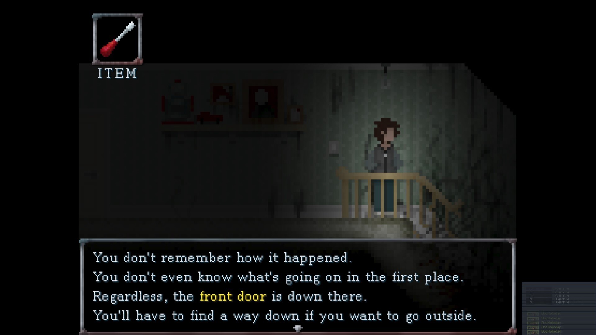 Shut In game screenshot, scary stairs