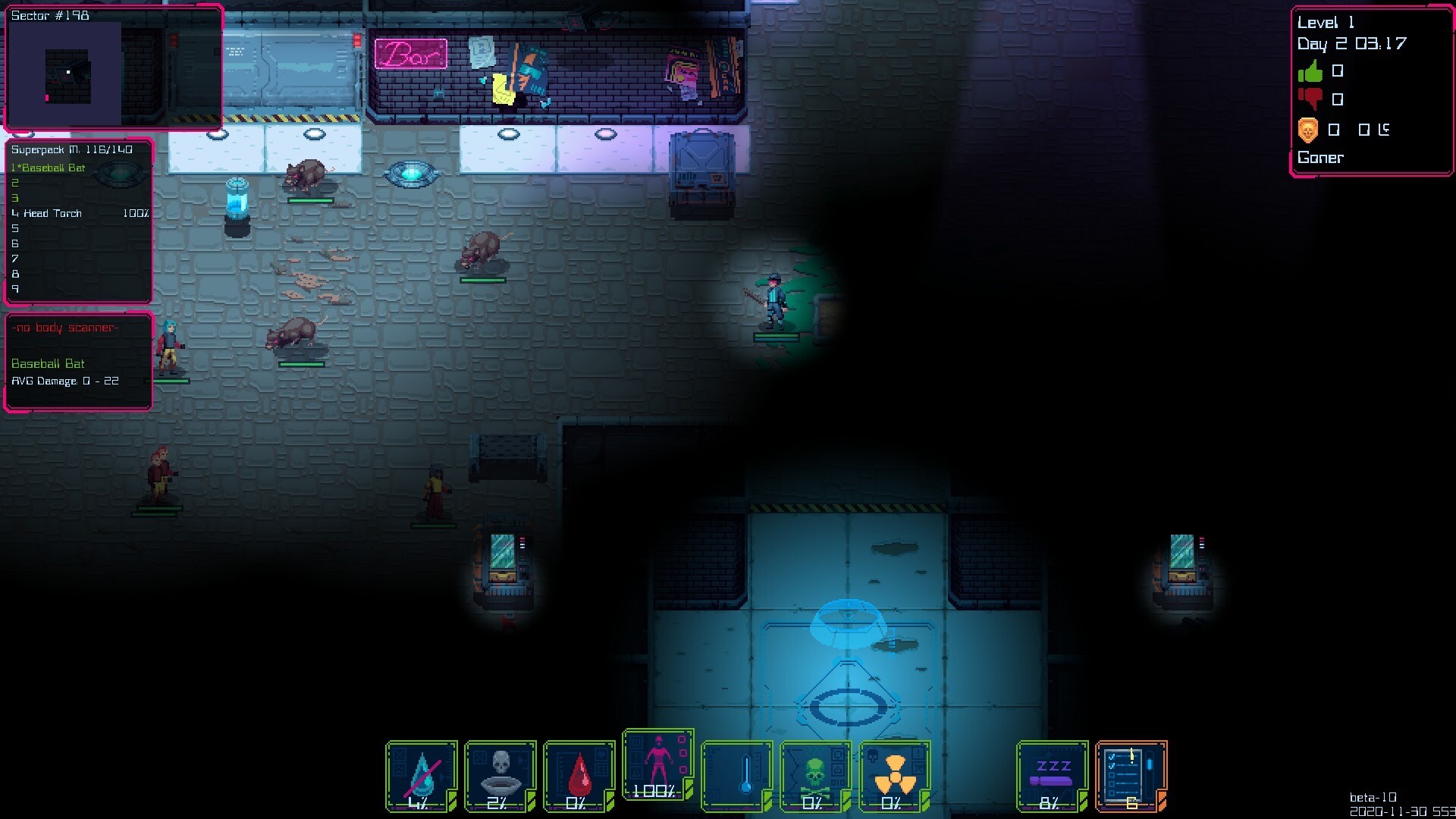 Lethal Running game screenshot, city block at night with giant rats