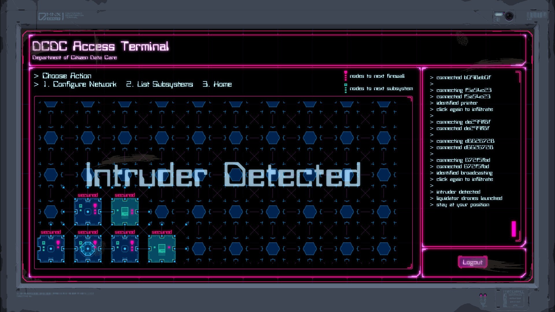 Lethal Running game screenshot, hacking a computer terminal