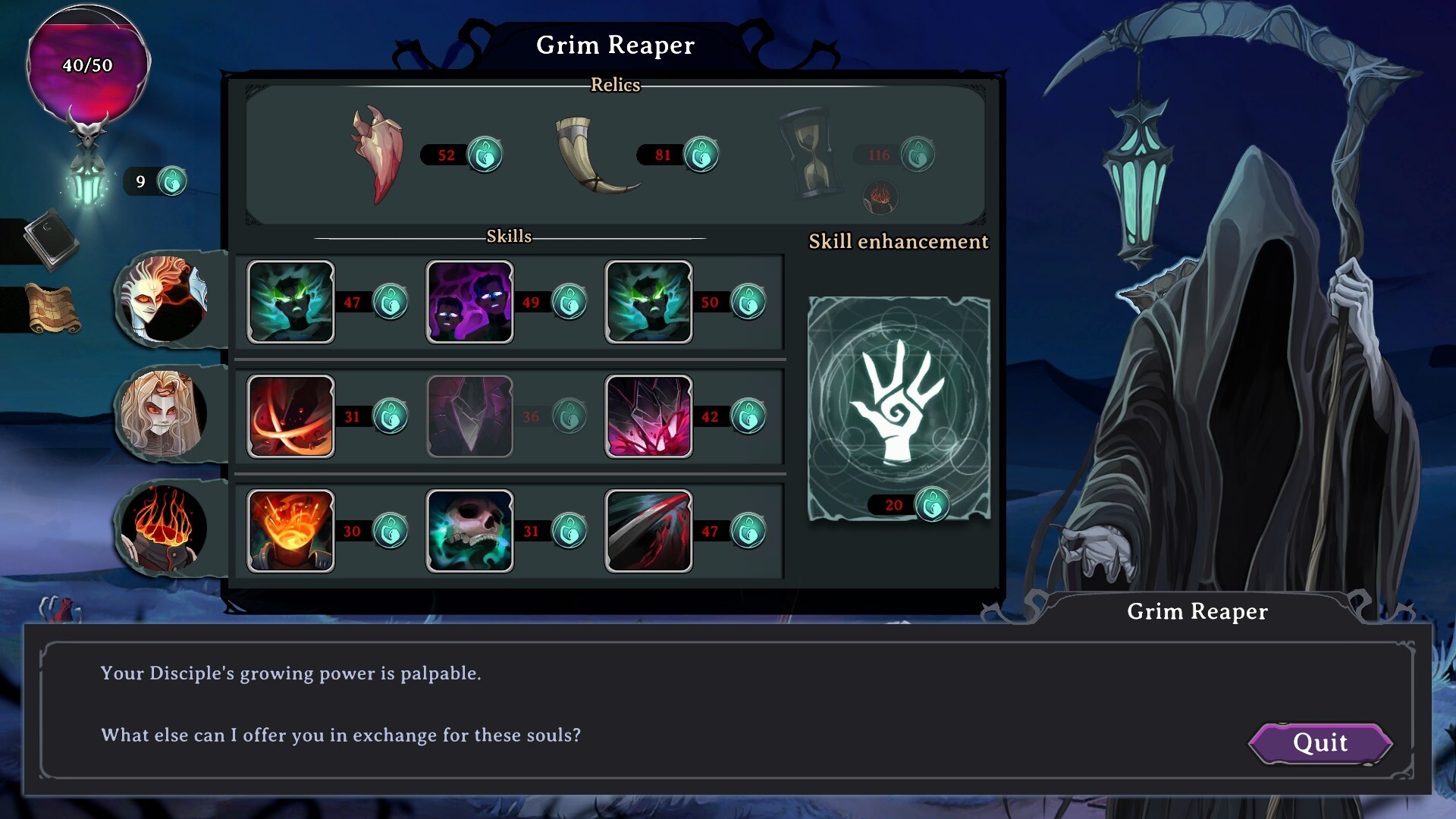 Rogue Lords game screenshot, purchasing skills