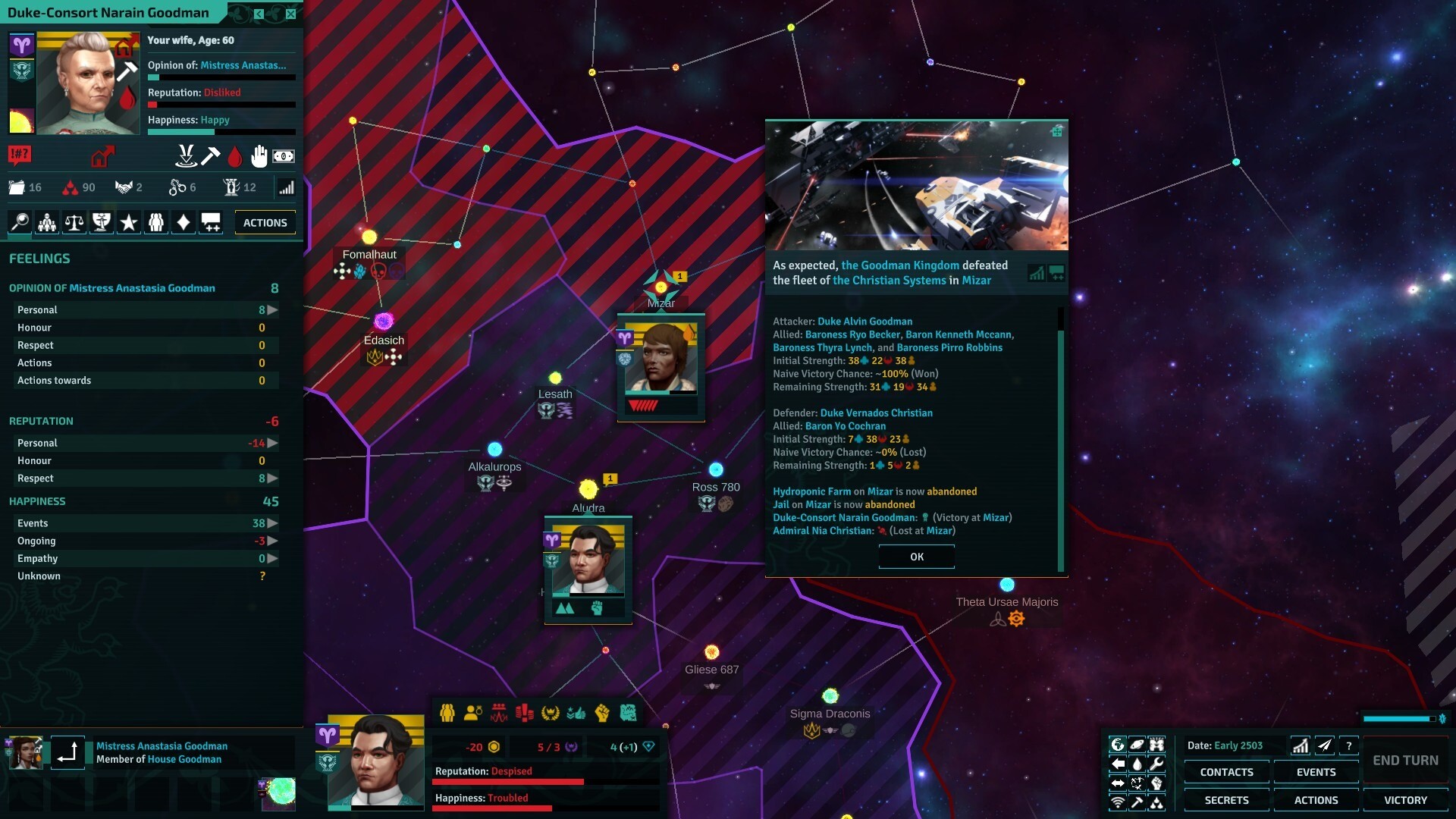 Star Dynasties game screenshot, battle results
