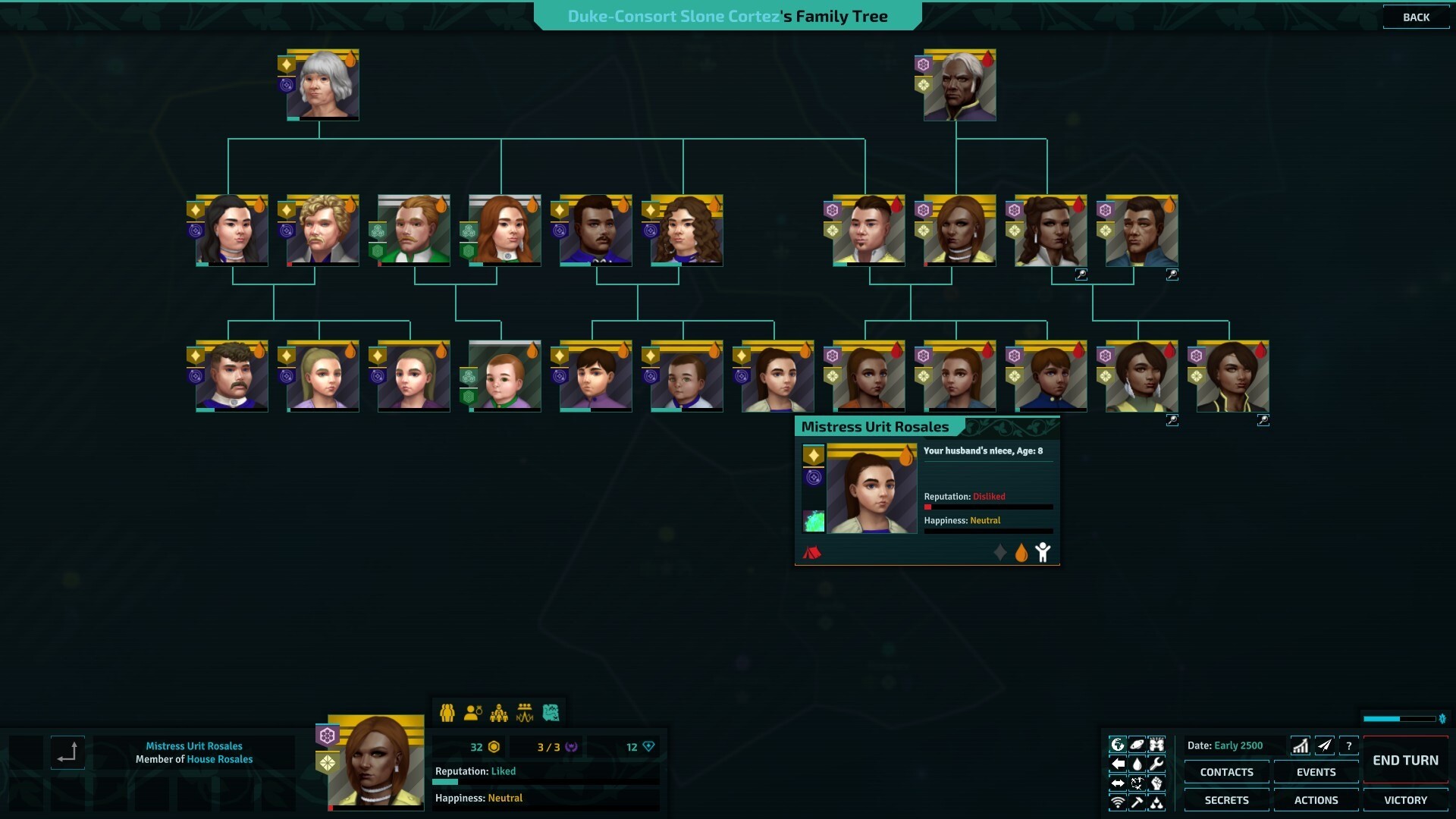 Star Dynasties game screenshot, royal family tree