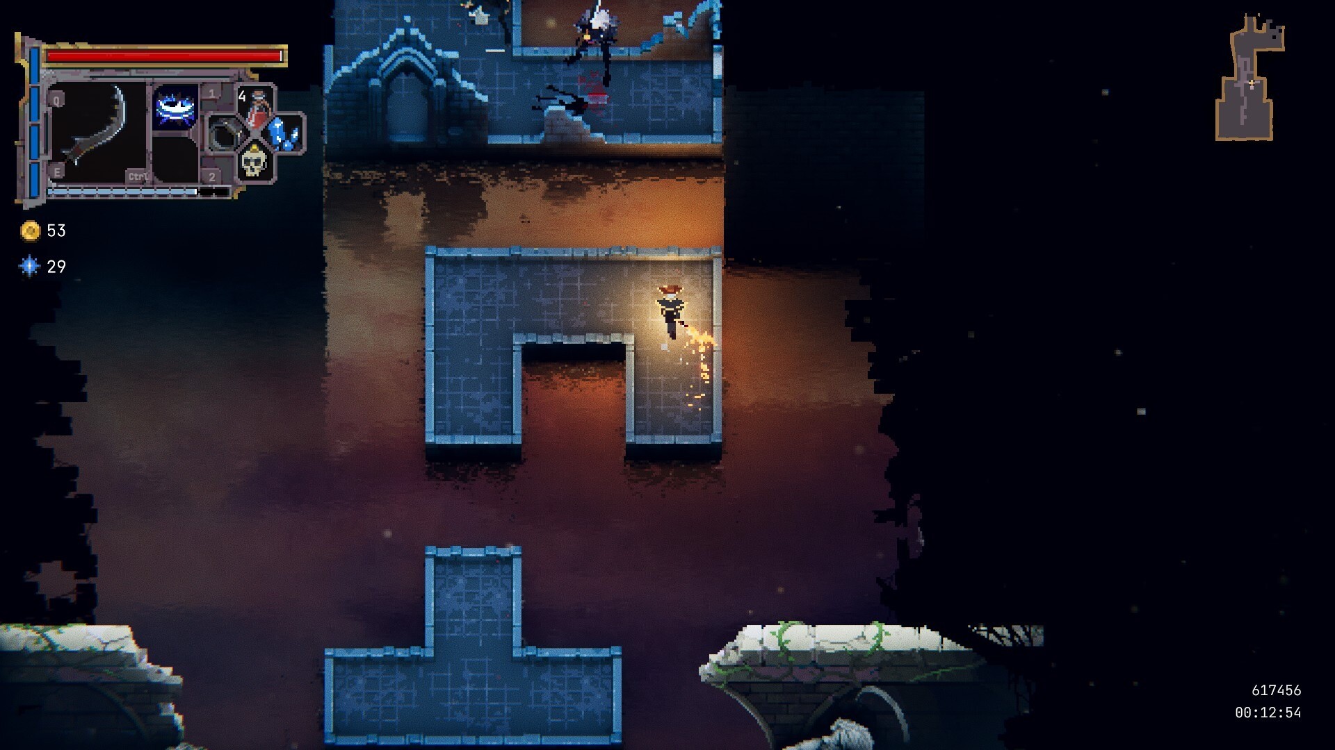 Loot River game screenshot, Tetris-style platforms