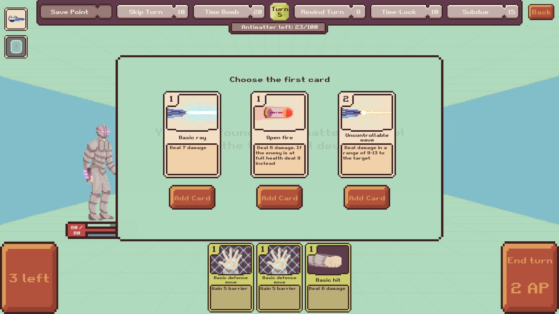 Looping Bravery game screenshot, selecting cards