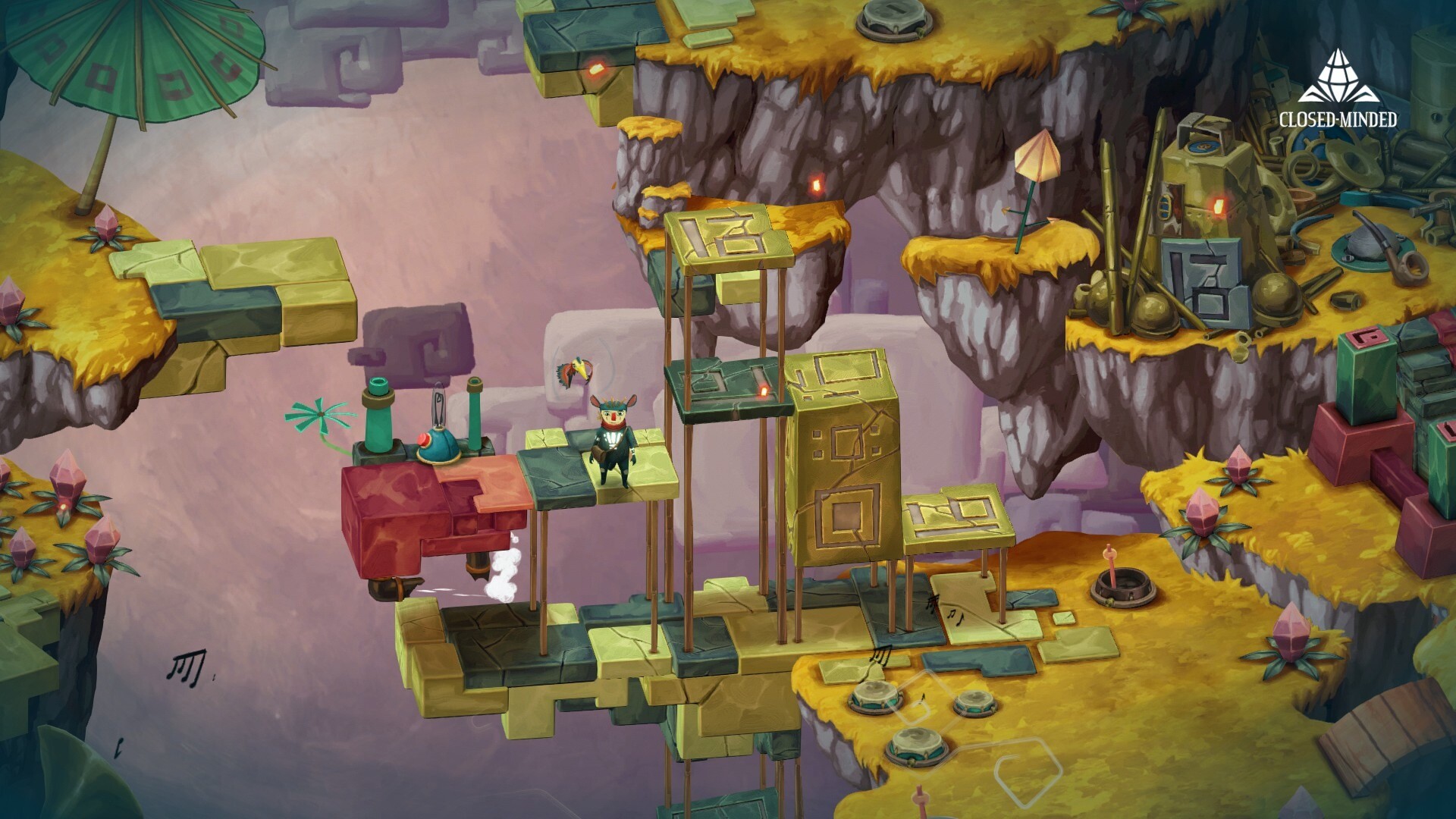 Figment 2 game screenshot, a platform and elevator puzzle