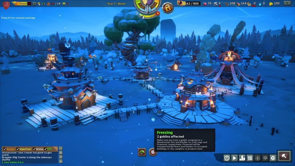 Goblins of Elderstone game screenshot, goblin village in winter